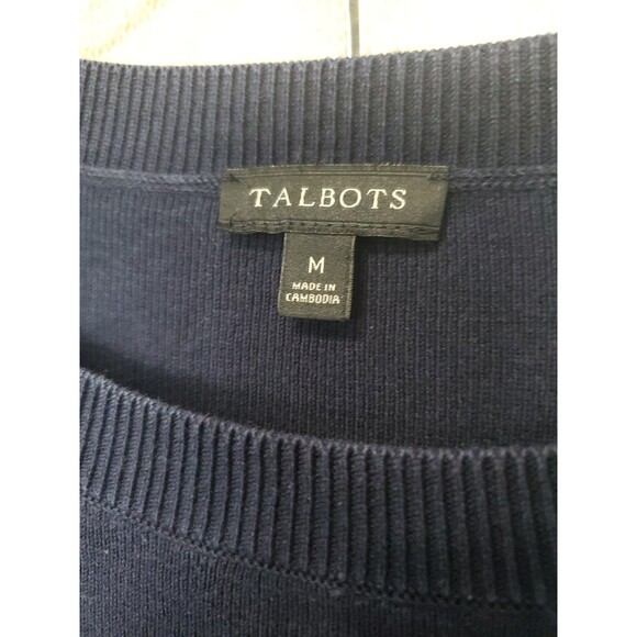 Talbots Cotton Blend Blue Button-Shoulder Striped Crew Neck Sweater Size Medium - Picture 4 of 6